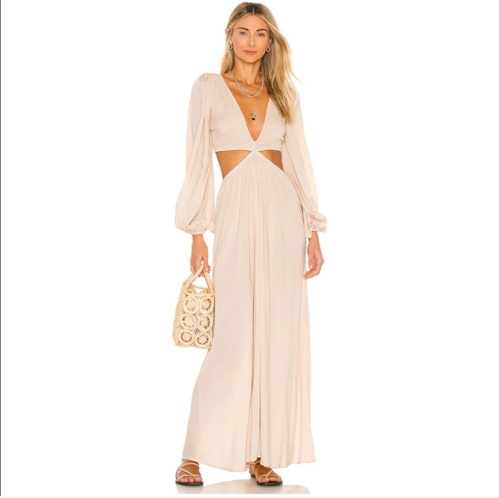 Indah Julie Cutout Long Sleeve Maxi Dress in Cream